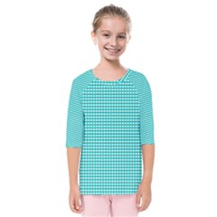 Gingham Plaid Fabric Pattern Green Kids  Quarter Sleeve Raglan Tee