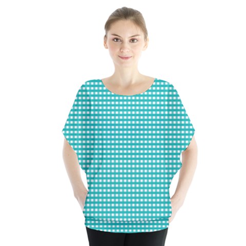 Gingham Plaid Fabric Pattern Green Batwing Chiffon Blouse by HermanTelo