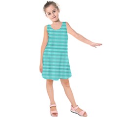 Gingham Plaid Fabric Pattern Green Kids  Sleeveless Dress by HermanTelo