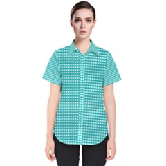 Gingham Plaid Fabric Pattern Green Women s Short Sleeve Shirt