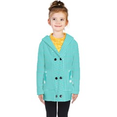 Gingham Plaid Fabric Pattern Green Kids  Double Breasted Button Coat