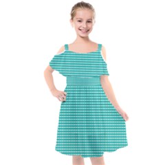 Gingham Plaid Fabric Pattern Green Kids  Cut Out Shoulders Chiffon Dress
