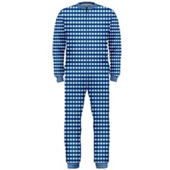Gingham Plaid Fabric Pattern Blue Onepiece Jumpsuit (men) 