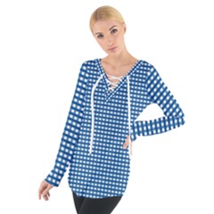 Gingham Plaid Fabric Pattern Blue Tie Up Tee