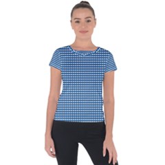 Gingham Plaid Fabric Pattern Blue Short Sleeve Sports Top  by HermanTelo