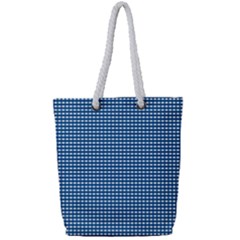 Gingham Plaid Fabric Pattern Blue Full Print Rope Handle Tote (small) by HermanTelo