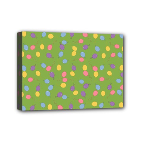 Balloon Grass Party Green Purple Mini Canvas 7  X 5  (stretched) by HermanTelo