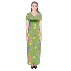 Balloon Grass Party Green Purple Short Sleeve Maxi Dress