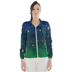 Background Blue Green Stars Night Women s Windbreaker by HermanTelo