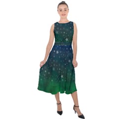 Background Blue Green Stars Night Midi Tie-back Chiffon Dress by HermanTelo