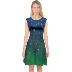 Background Blue Green Stars Night Capsleeve Midi Dress by HermanTelo