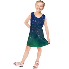 Background Blue Green Stars Night Kids  Tunic Dress by HermanTelo
