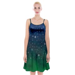 Background Blue Green Stars Night Spaghetti Strap Velvet Dress by HermanTelo