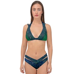 Background Blue Green Stars Night Double Strap Halter Bikini Set by HermanTelo