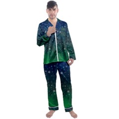 Background Blue Green Stars Night Men s Satin Pajamas Long Pants Set