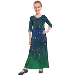 Background Blue Green Stars Night Kids  Quarter Sleeve Maxi Dress by HermanTelo