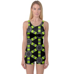 Backgrounds Green Grey Lines One Piece Boyleg Swimsuit