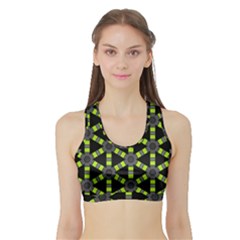 Backgrounds Green Grey Lines Sports Bra with Border