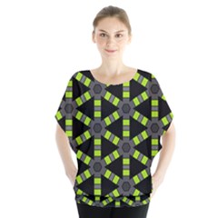 Backgrounds Green Grey Lines Batwing Chiffon Blouse