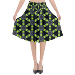 Backgrounds Green Grey Lines Flared Midi Skirt