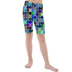 Geometric Background Colorful Kids  Mid Length Swim Shorts