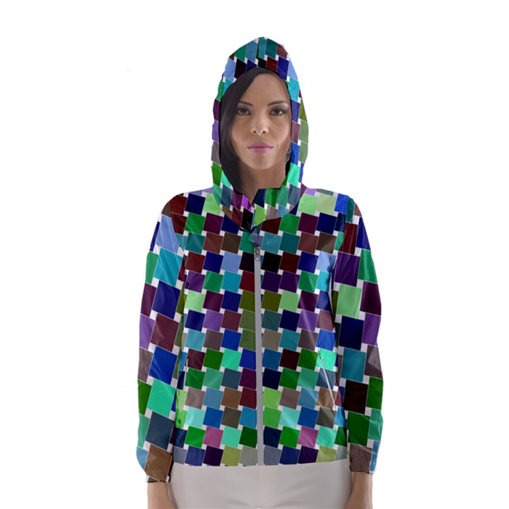 Geometric Background Colorful Women s Hooded Windbreaker