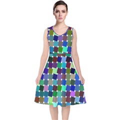 Geometric Background Colorful V-neck Midi Sleeveless Dress 