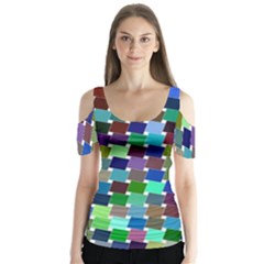 Geometric Background Colorful Butterfly Sleeve Cutout Tee 