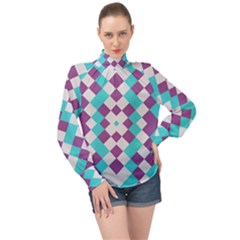 Texture Violet High Neck Long Sleeve Chiffon Top