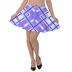 Geometric Plaid Purple Blue Velvet Skater Skirt by Mariart