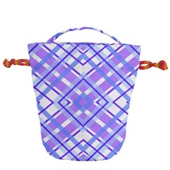 Geometric Plaid Purple Blue Drawstring Bucket Bag