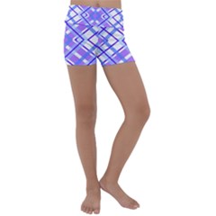 Geometric Plaid Purple Blue Kids  Lightweight Velour Yoga Shorts by Mariart