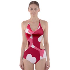 Pink Hearts Pattern Love Shape Cut-out One Piece Swimsuit by Bajindul