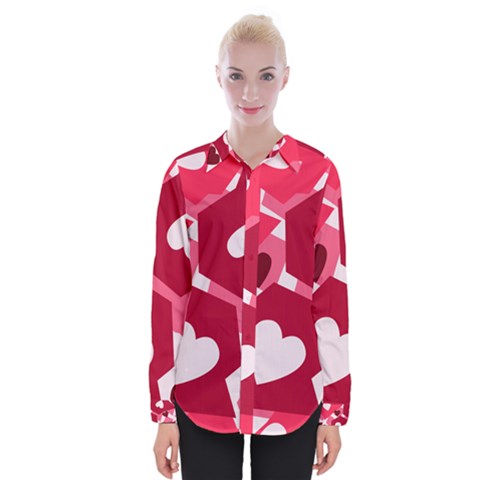 Pink Hearts Pattern Love Shape Womens Long Sleeve Shirt by Bajindul