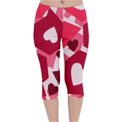 Pink Hearts Pattern Love Shape Velvet Capri Leggings  by Bajindul