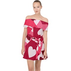 Pink Hearts Pattern Love Shape Off Shoulder Chiffon Dress
