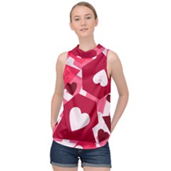 Pink Hearts Pattern Love Shape High Neck Satin Top by Bajindul