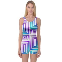 Geometric Metallic Aqua Purple One Piece Boyleg Swimsuit