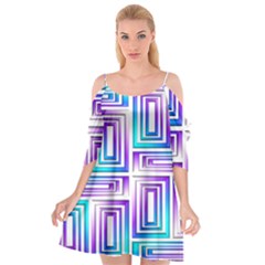 Geometric Metallic Aqua Purple Cutout Spaghetti Strap Chiffon Dress by HermanTelo