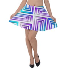 Geometric Metallic Aqua Purple Velvet Skater Skirt