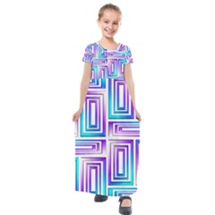 Geometric Metallic Aqua Purple Kids  Short Sleeve Maxi Dress