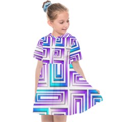 Geometric Metallic Aqua Purple Kids  Sailor Dress by HermanTelo