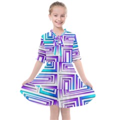 Geometric Metallic Aqua Purple Kids  All Frills Chiffon Dress