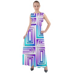 Geometric Metallic Aqua Purple Chiffon Mesh Maxi Dress