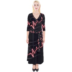 Music Wallpaper Heartbeat Melody Quarter Sleeve Wrap Maxi Dress