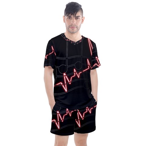 Music Wallpaper Heartbeat Melody Men s Mesh Tee And Shorts Set by HermanTelo