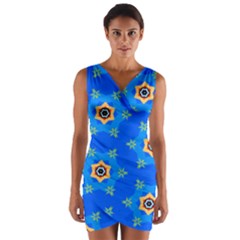 Pattern Backgrounds Blue Star Wrap Front Bodycon Dress