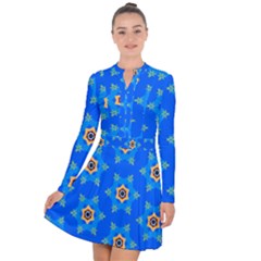 Pattern Backgrounds Blue Star Long Sleeve Panel Dress