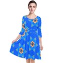 Pattern Backgrounds Blue Star Quarter Sleeve Waist Band Dress View1