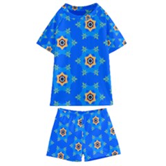 Pattern Backgrounds Blue Star Kids  Swim Tee And Shorts Set